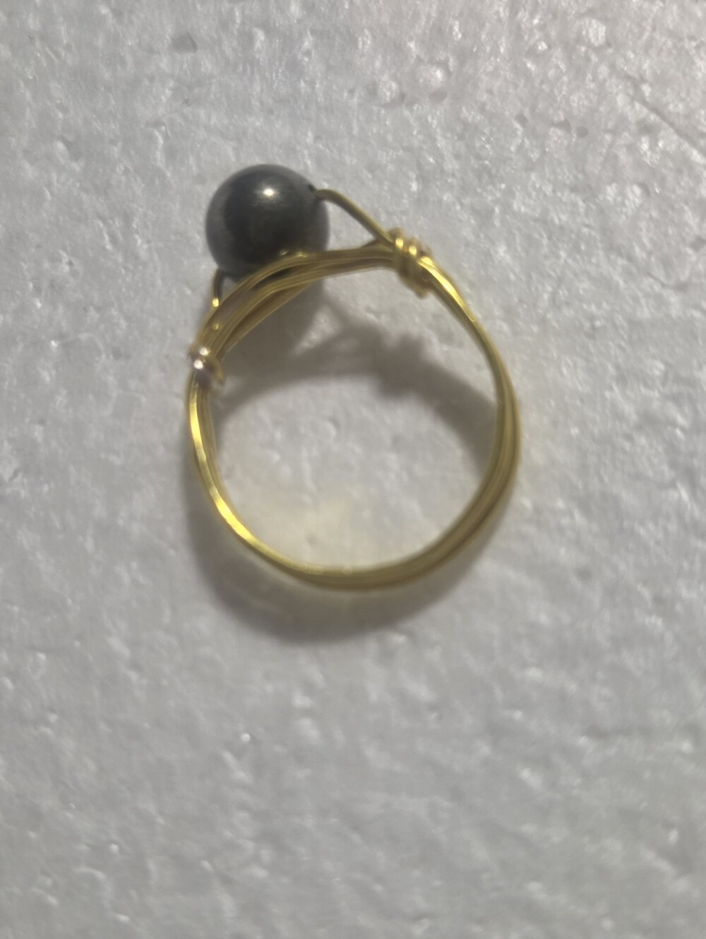 Handcrafted Gold Wire Ring with Dark Gray Pyrite Bead